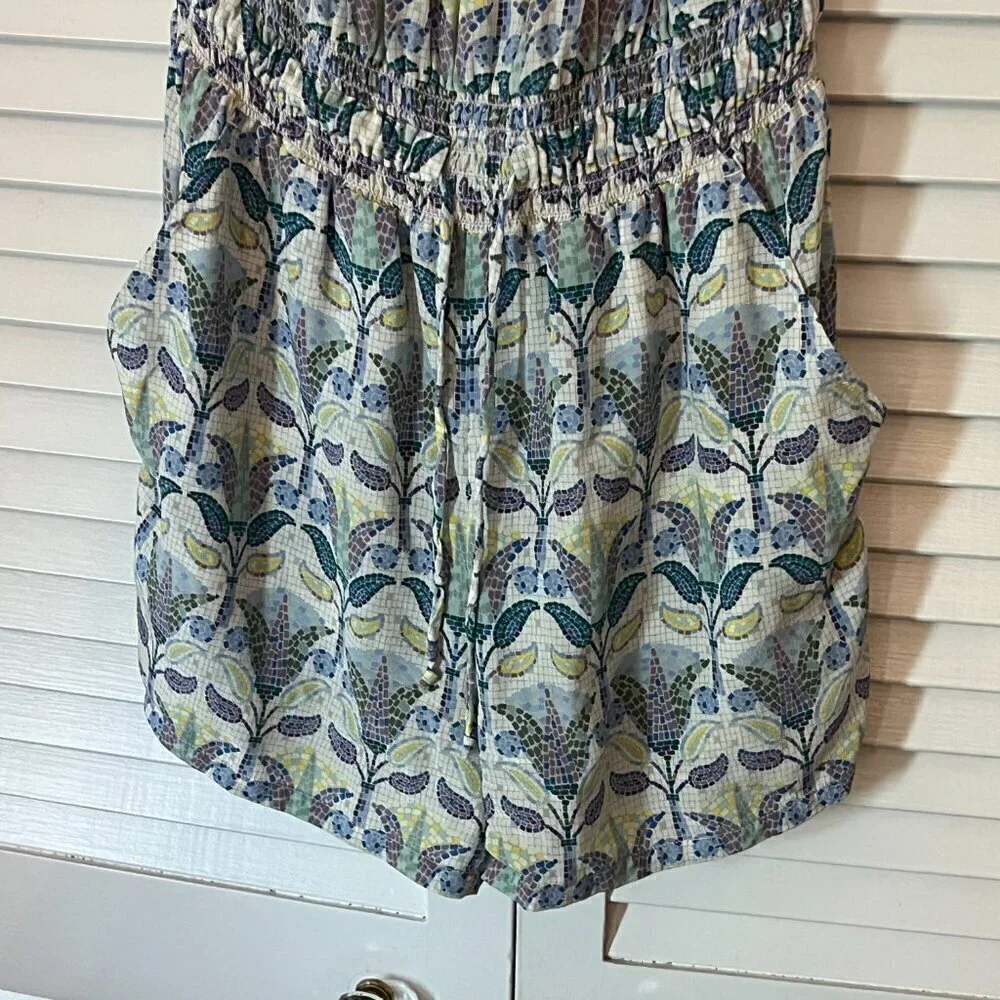 Tory Burch silk romper XS mosaic Provence Pompeii tassels